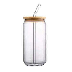 Vaso de Vidrio con Tapa de Bambú